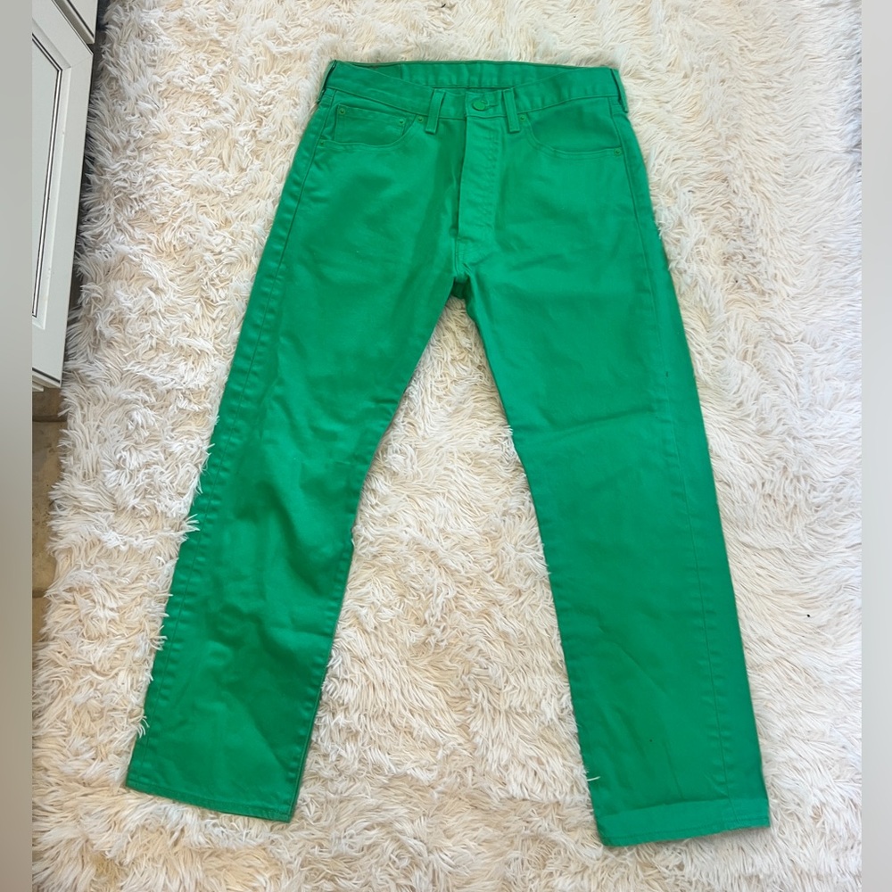 Levi’s 501 Strauss & Co.  34 W x 30 L. Men’s slim leg.  Button fly; green.